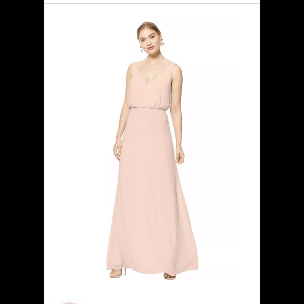 Levkoff Shell Pink Chiffon Sleeveless A-line Gown